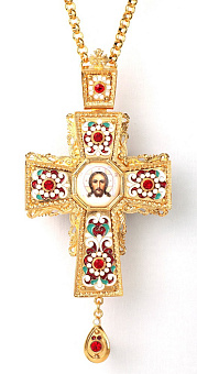 Крест наперсный №53 финифть, филигрань, эмаль / золочение Крест наперсный №53 финифть, филигрань, эмаль / золочение