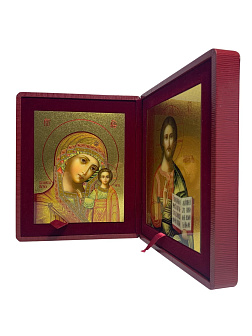 Каталог товаров pravzhizn Венчальные иконы Спаситель и Казанская с золочением УЛ 9х10,5 в складне "тростник" Венчальные иконы Спаситель и Казанская с золочением УЛ 9х10,5 в складне "тростник"