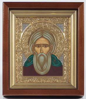 Икона в киоте 12х14 сложный №2 темпера, никель, золочение Сергий Радонежский