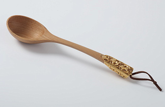 Лжица деревянная с литьевой накладкой / золочение