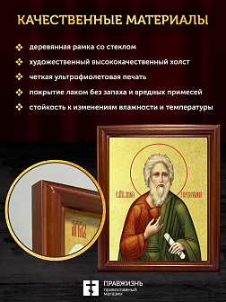 Икона Андрей Первозванный апостол с золочением, деревянная рамка со стеклом 15х18х2 см 027