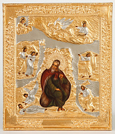Икона живописная в ризе 24х30 масло, объемная риза №272, золочение Илия Пророк