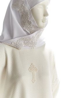 Погребальный комплект из двух видов белой ткани ''Мария''. Ткань: мягкий двухслойный трикотаж и невесомая Ниагара 