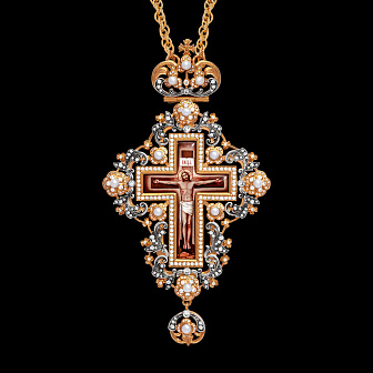 Крест наперсный №212 / Фианиты деколь / золочение, серебрение