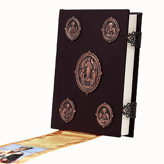 Евангелие 360*240 кожаный оклад г / пл патинирование