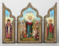 Складни деревянные 18х24 трехстворчатые, тиснение, арочные, фигурные, в упаковке Всех скорбящих Рад. с грошик. - Пантелеимон - Лука