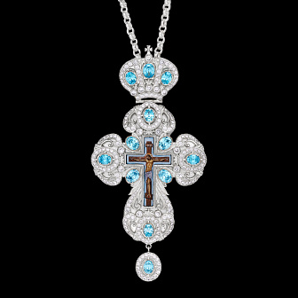 Крест наперсный №158 / Фианиты / серебрение