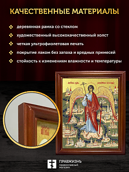 Икона Ангел Хранитель Москвы с золочением, деревянная рамка со стеклом 15х18х2 см 221