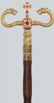 Жезл архиерейский с литым оглавием №7 золочение в футляре