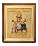 Икона живописная в киоте 30х40 масло, риза №195, киот №1 Николай Чудотворец