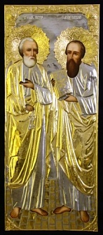 Икона "Апостолы Петр и Павел" писаная маслом с золочением