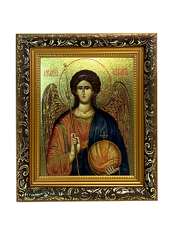 Икона Михаил Архангел с золочением, узкая рамка 17,5х20,5х2 см