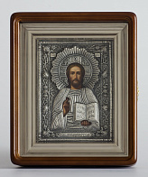 Икона живописная в киоте 18х24 масло, риза №233, черненое серебрение, киот №1 Спаситель