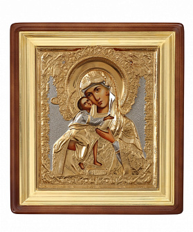 Икона Пресвятой Богородицы ФЕОДОРОВСКАЯ (РУКОПИСНАЯ, КИОТ, РИЗА)