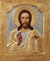 Икона живописная Спасителя 22х26, масло, риза №212, золочение