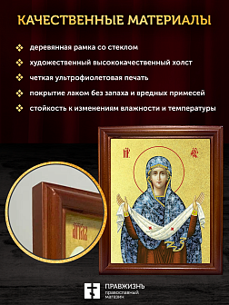 Икона Покров Пресвятой Богородицы с золочением, деревянная рамка со стеклом 15х18х2 см 119