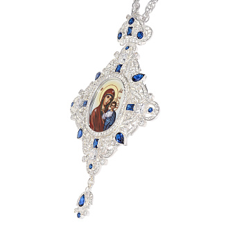 Панагия №213 / Фианиты деколь / серебрение / Казанская БМ