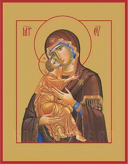 Икона на дереве Богородица Владимирская с золочением