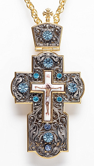 Крест наперсный филигрань №0002 одинарный рант, финифть / золочение, серебрение