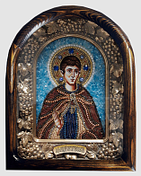 Икона св.прп.Аркадий Константинопольский бисер, багет,в деревянной раме