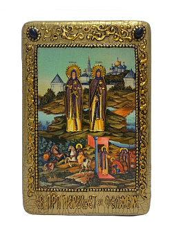 Настольная икона ''Святые преподобные Александр (Пересвет) и Андрей (Ослябя) Радонежские'' на морено