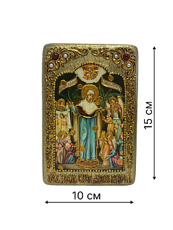 Настольная икона ''Образ Пресвятой Богородицы «Остробрамская (Виленская)»'' на мореном дубе