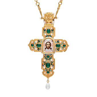 Крест наперсный №1415 / Фианиты деколь, эмаль / золочение Крест наперсный №1415 / Фианиты деколь, эмаль / золочение