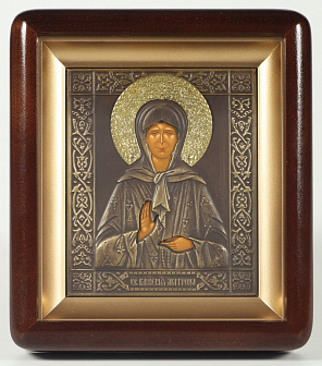 Икона в киоте 11х13 фигурный, темпера, риза патинированая Матрона