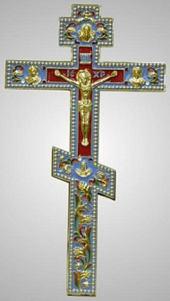 Крест напрестольный гальванопластика с золочение и эмалью Крест напрестольный гальванопластика с золочение и эмалью