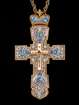 Крест наперсный филигрань №0038 двойной рант, финифть / золочение, серебрение