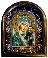 Икона образ Божия Матерь Казанская, нефрит жемчуг бисер