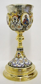 Потир 1.5л 4-финифти, филигрань, эмаль, роспись / золочение / серебряный стакан (УИН)