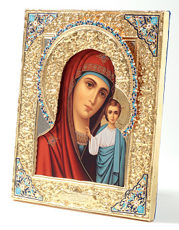 Икона живописная Божией Матери «Казанская» 24х30, темпера, риза №1, эмаль, золочение