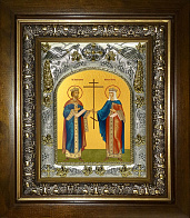 Икона освященная ''Константин и Елена равноапостольные'', в деревяном киоте