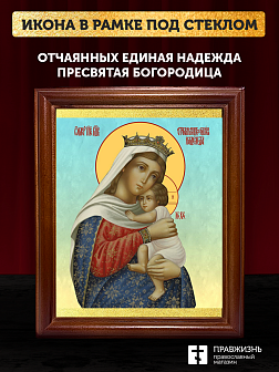 Икона Божией Матери Отчаянных единая надежда, деревянная рамка со стеклом 15х18х2 см 1227
