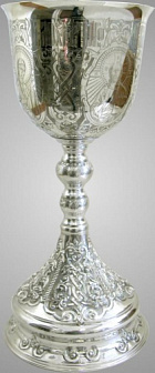 Потир 1.5л ручная гравировка с 4мя-ликами, чеканка, серебро (УИН)