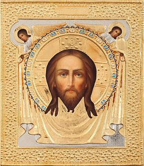 Икона живописная «Спас Нерукотворный» 24х30, масло, риза №19, эмаль золочение