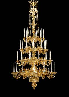 Паникадило 4 яруса 48 свечей с цепями золочение Паникадило 4 яруса 48 свечей с цепями золочение