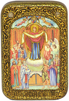 Настольная икона Божией Матери ''Покров'' на мореном дубе