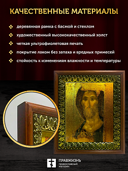 Икона Спас Звенигородский с золочением, деревянная рамка с басмой и стеклом 18х21х2,5 см 214