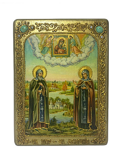 Настольная икона ''Петр и Февронья'' на мореном дубе
