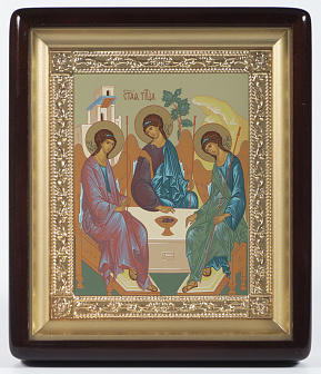 Икона в киоте 18х24 фигурный, темпера, рамка золочёная Троица (Рублевская)