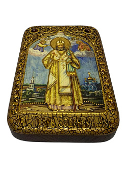 Настольная икона ''Святитель Тихон Задонский'' на мореном дубе