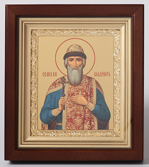 Икона в киоте 11х13 сложный, темпера, рамка золочёная Владимир равн. князь Киевск. 1