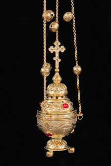 Кадило круглое большое №4 чеканка камни золочение