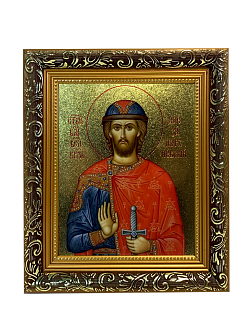 Икона Александр Невский благоверный князь с золочением, узкая рамка 17,5х20,5х2 см