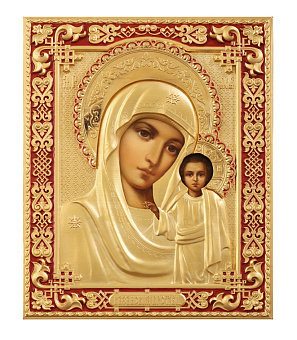Икона живописная Божией Матери «Казанская» 18х24, масло, риза №241, матовое и глянцевое золочение, эмаль