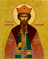 Именная икона Владислав Сербский Благоверный Князь на холсте в киоте 051 09022_KRA