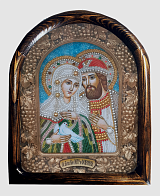 Икона св.благ.Пётр и Феврония, бисер, багет,в деревянной раме