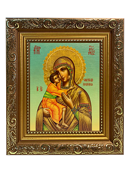 Икона Феодоровская Божия Матерь на холсте в киоте 1105